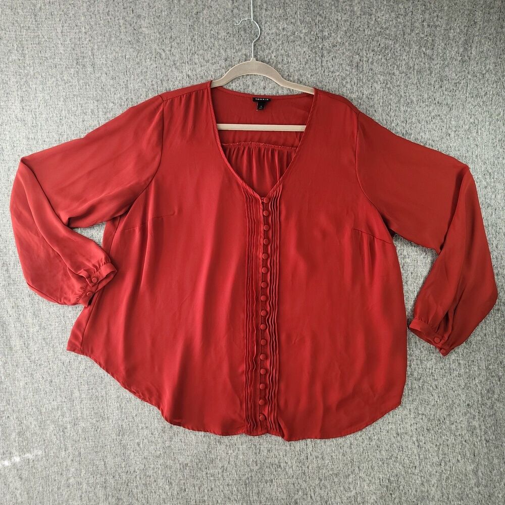 Torrid Blouse Womens Size 1 Red Long Sleeve V-Neck Lace Up Pleated Peasant 1X